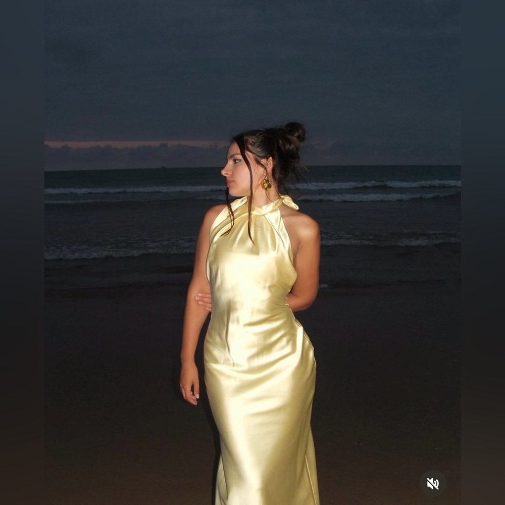 Zara Satin Halter Evening Dress in Pale Yellow
